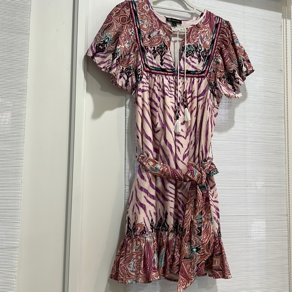 INC fit and flare dress paisley animal print combination with matching belt